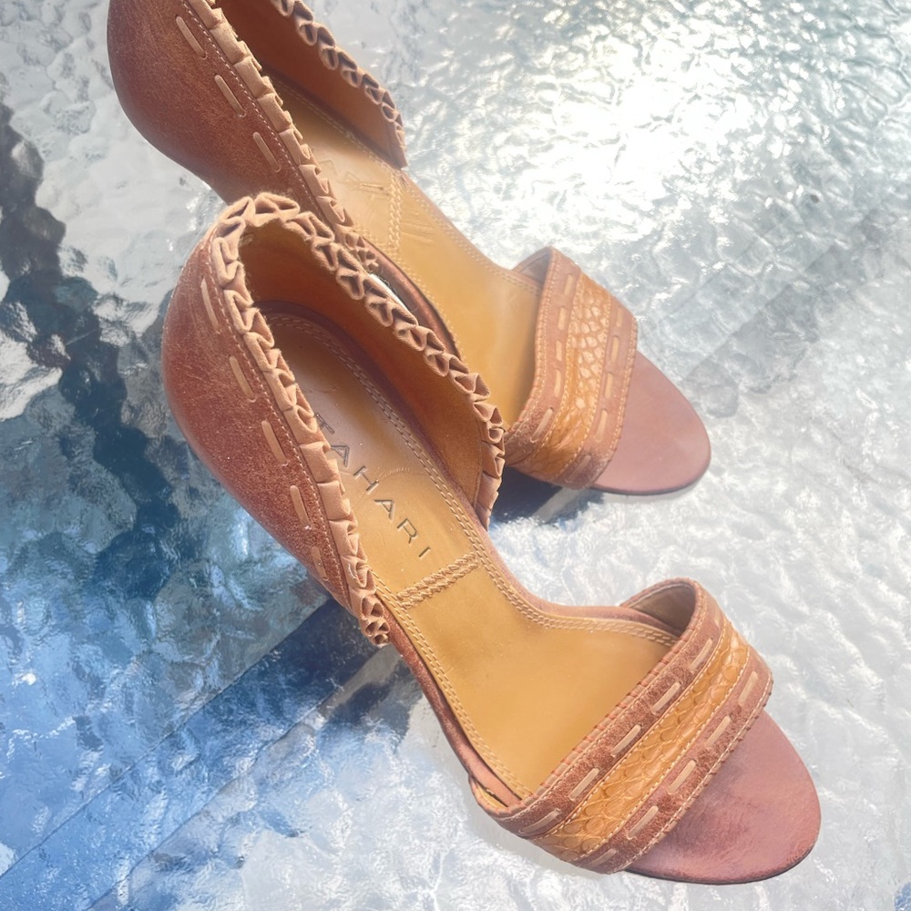 Tahari Brown Open-Toe Heels